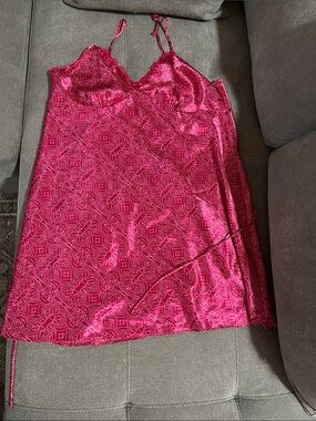 Adonna Hot Pink Satin Chemise with Subtle Geometric Print